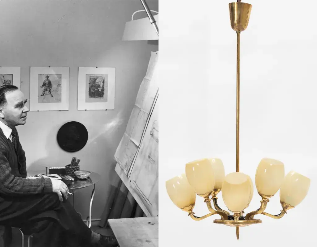 Cover foto voor Acht-armige Messing Kroonluchter door ontwerper Paavo Tynell